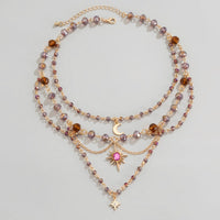 Thumbnail for Bohemia Layered Sun Moon Star Pendant Crystal Chain Necklace - ArtGalleryZen