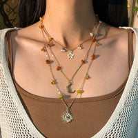 Thumbnail for Bohemia Layered Sun Moon Star Pendant Crystal Stone Chain Necklace - ArtGalleryZen