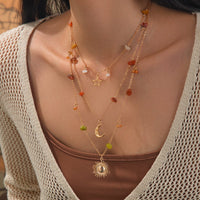 Thumbnail for Bohemia Layered Sun Moon Star Pendant Crystal Stone Chain Necklace - ArtGalleryZen