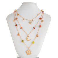 Thumbnail for Bohemia Layered Sun Moon Star Pendant Crystal Stone Chain Necklace - ArtGalleryZen