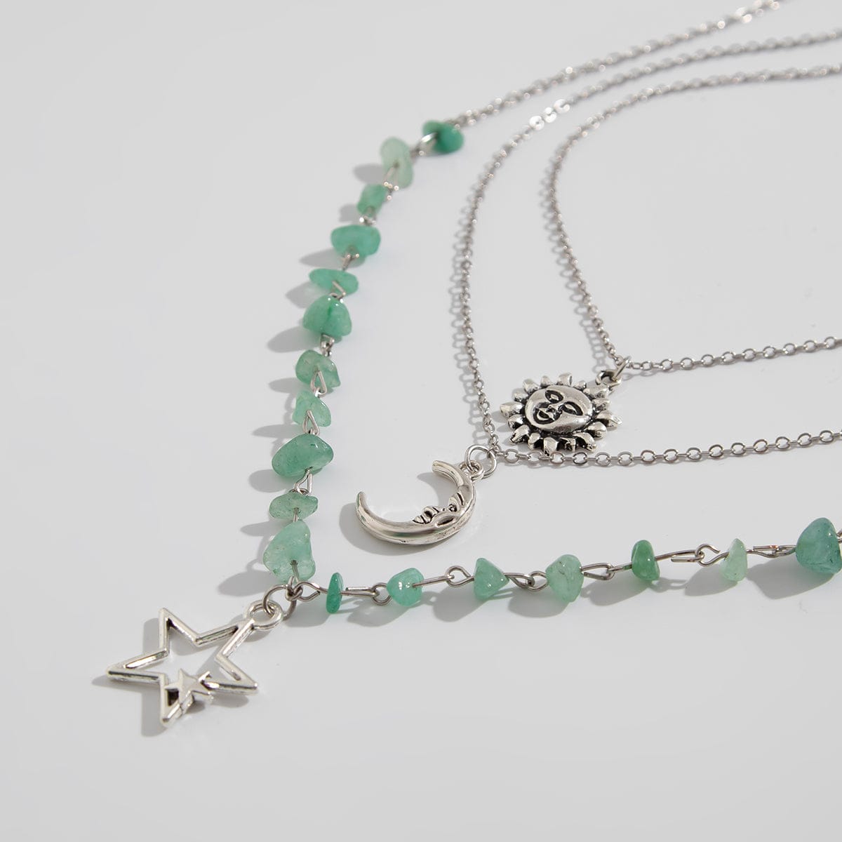 Bohemia Layered Sun Moon Star Pendant Turquoise Stone Necklace Set - ArtGalleryZen