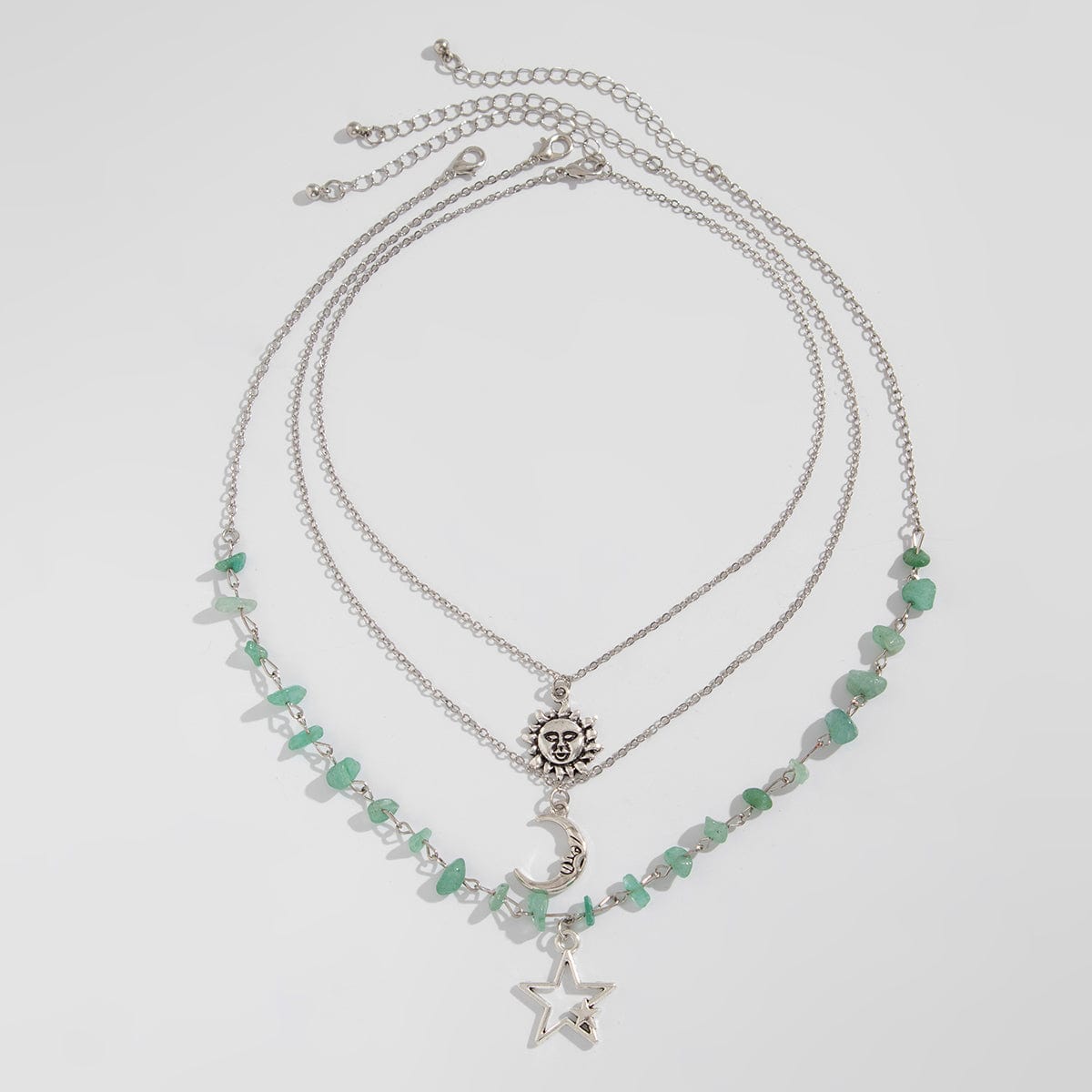 Bohemia Layered Sun Moon Star Pendant Turquoise Stone Necklace Set - ArtGalleryZen