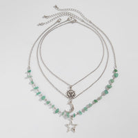 Thumbnail for Bohemia Layered Sun Moon Star Pendant Turquoise Stone Necklace Set - ArtGalleryZen