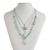 Thumbnail for Bohemia Layered Sun Moon Star Pendant Turquoise Stone Necklace Set - ArtGalleryZen