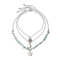 Thumbnail for Bohemia Layered Sun Moon Star Pendant Turquoise Stone Necklace Set - ArtGalleryZen