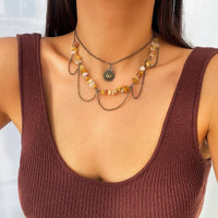 Thumbnail for Bohemia Layered Sun Pendant Turquoise Stone Tassel Chain Necklace - ArtGalleryZen