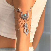 Thumbnail for Bohemia Layered Turquoise Inlaid Feather Pendant Arm Chain - ArtGalleryZen