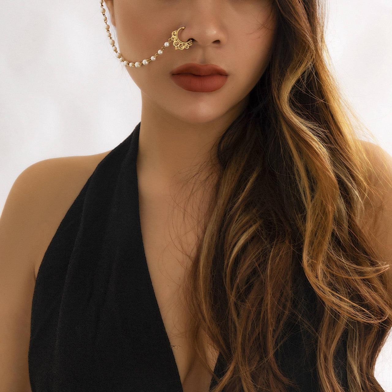 Bohemia No Piercing Nose To Ear Pearl Chain - ArtGalleryZen