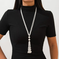 Thumbnail for Bohemia Pearl Crystal Tassel Long Chain Y Necklace - ArtGalleryZen