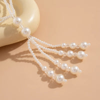 Thumbnail for Bohemia Pearl Crystal Tassel Long Chain Y Necklace - ArtGalleryZen