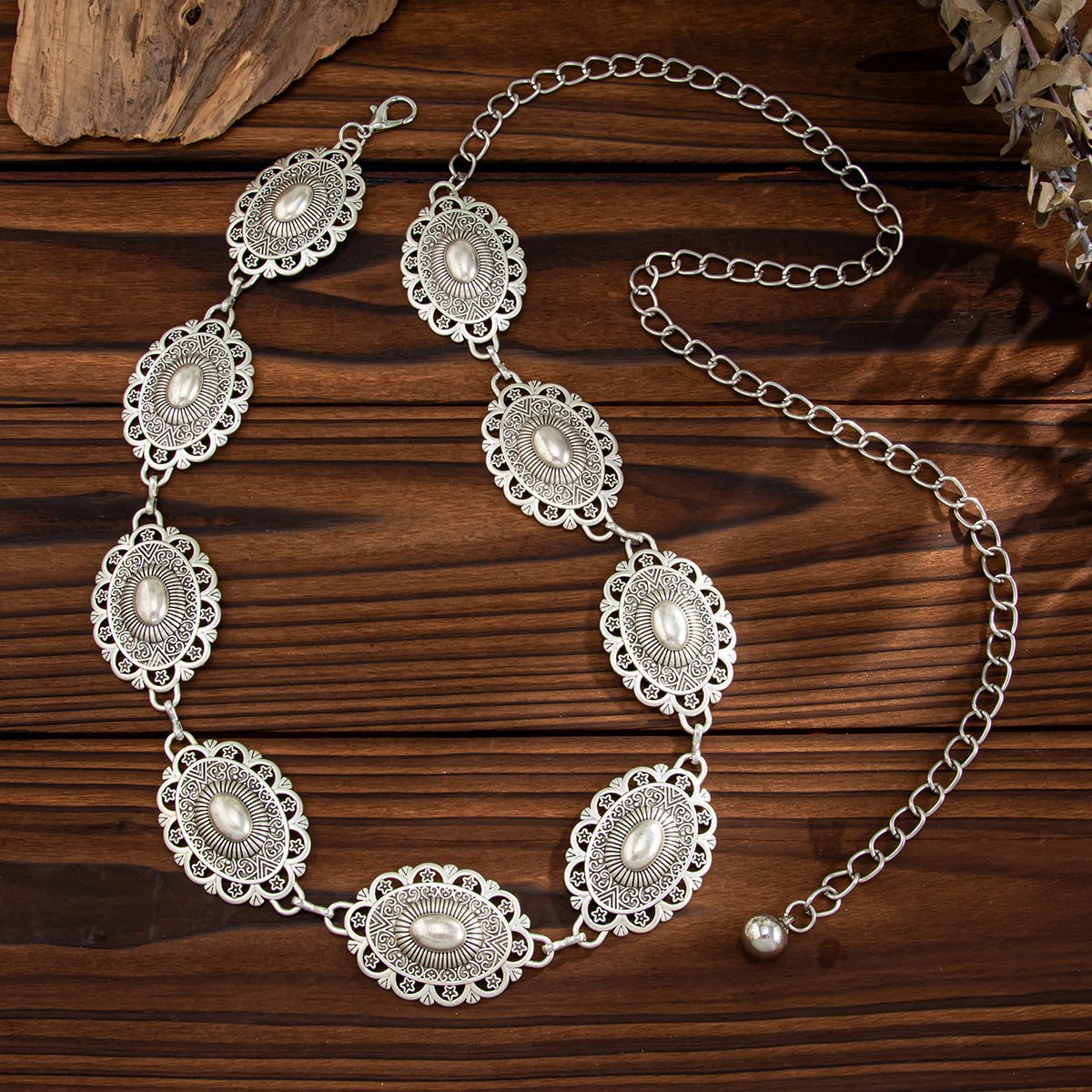 Bohemia Pearl Inlaid Relief Oval Disk Waist Chain - ArtGalleryZen