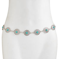 Thumbnail for Bohemia Turquoise Inlaid Flower Round Disk Waist Chain - ArtGalleryZen