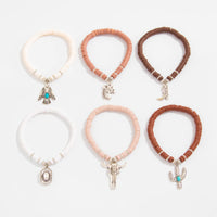 Thumbnail for Bohemian 6pcs Cactus Cowboy Hat Charm Polymer Clay Beaded Bracelet Set - ArtGalleryZen
