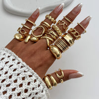 Thumbnail for Boho 20pcs Glossy Hollow Heart Wide Ring Set - ArtGalleryZen