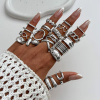 Thumbnail for Boho 20pcs Glossy Hollow Heart Wide Ring Set - ArtGalleryZen