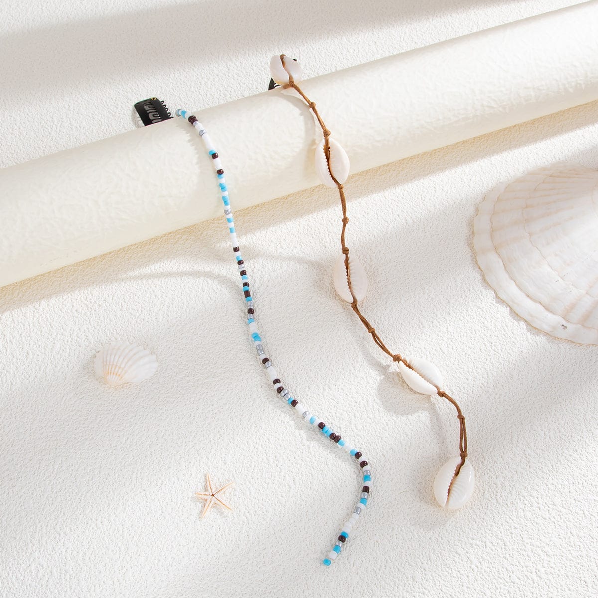 Boho 2pcs Conch Seed Beaded Chain Hair Clip Set - ArtGalleryZen