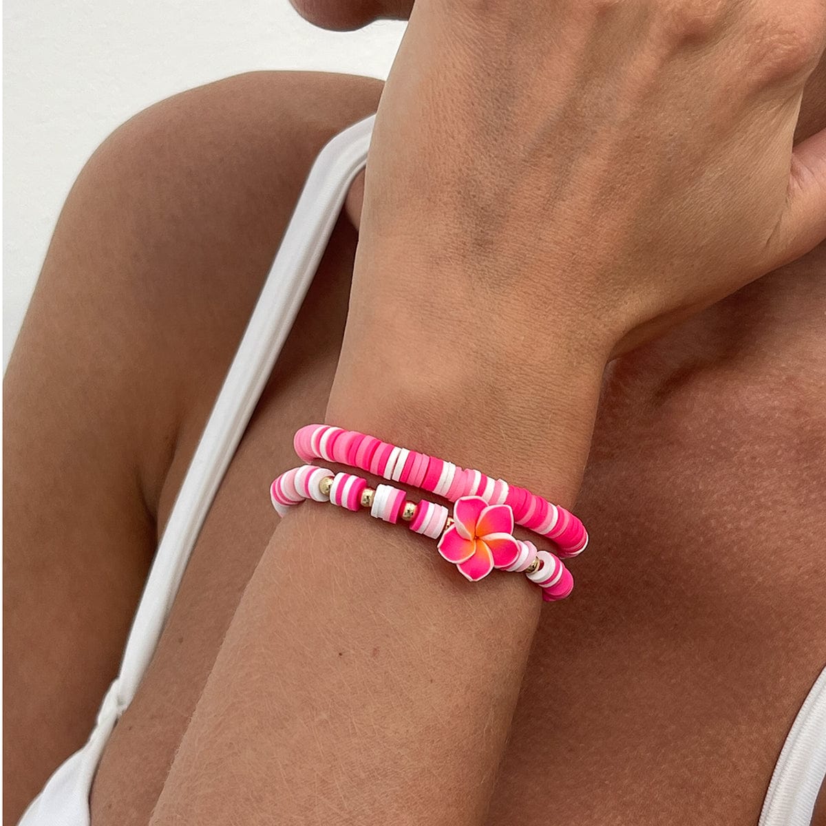 Boho 2pcs Flower Polymer Clay Beaded Friendship Bracelet Set - ArtGalleryZen