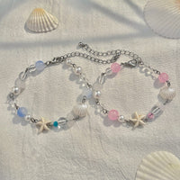 Thumbnail for Boho 2pcs Pearl Shell Starfish Glass Beaded Bracelet Set - ArtGalleryZen