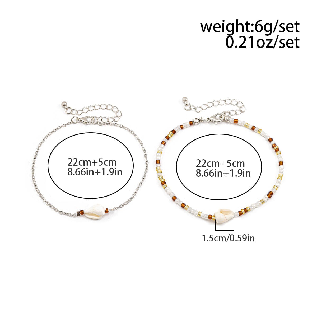 Boho 2Pcs Shell Charm Beaded Curb Chain Anklet Set - ArtGalleryZen