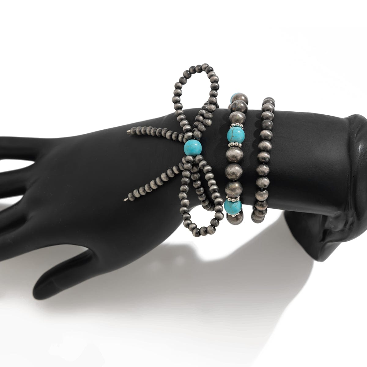 Boho 3pcs Antique Silver Tone Bowknot Turquoise Beaded Bracelet Set - ArtGalleryZen