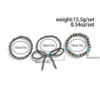Thumbnail for Boho 3pcs Antique Silver Tone Bowknot Turquoise Beaded Bracelet Set - ArtGalleryZen