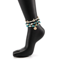 Thumbnail for Boho 3Pcs Conch Shell Starfish Charm Turquoise Seed Bead Chain Anklet Set - ArtGalleryZen
