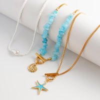 Thumbnail for Boho 3Pcs Enamel Starfish Conch Pendant Turquoise Stone Chain Necklace Set - ArtGalleryZen