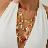 Thumbnail for Boho 3pcs Pearl Enamel Heart Chili Sun Flower Pendant Necklace Set - ArtGalleryZen