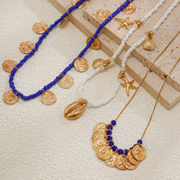 Thumbnail for Boho 3Pcs Shell Starfish Pendant Relief Coin Tassel Seed Bead Necklace Set - ArtGalleryZen