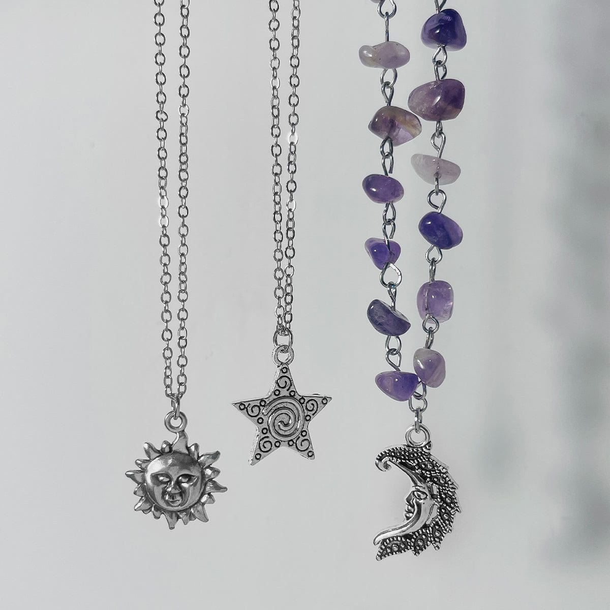 Boho 3Pcs Sun Moon Star Pendant Colorful Turquoise Stone Necklace Set - ArtGalleryZen