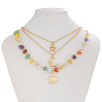 Thumbnail for Boho 3Pcs Sun Moon Star Pendant Colorful Turquoise Stone Necklace Set - ArtGalleryZen