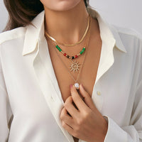 Thumbnail for Boho 3pcs Sun Pearl Pendant Agate Bead Necklace Set - ArtGalleryZen