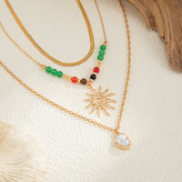 Thumbnail for Boho 3pcs Sun Pearl Pendant Agate Bead Necklace Set - ArtGalleryZen