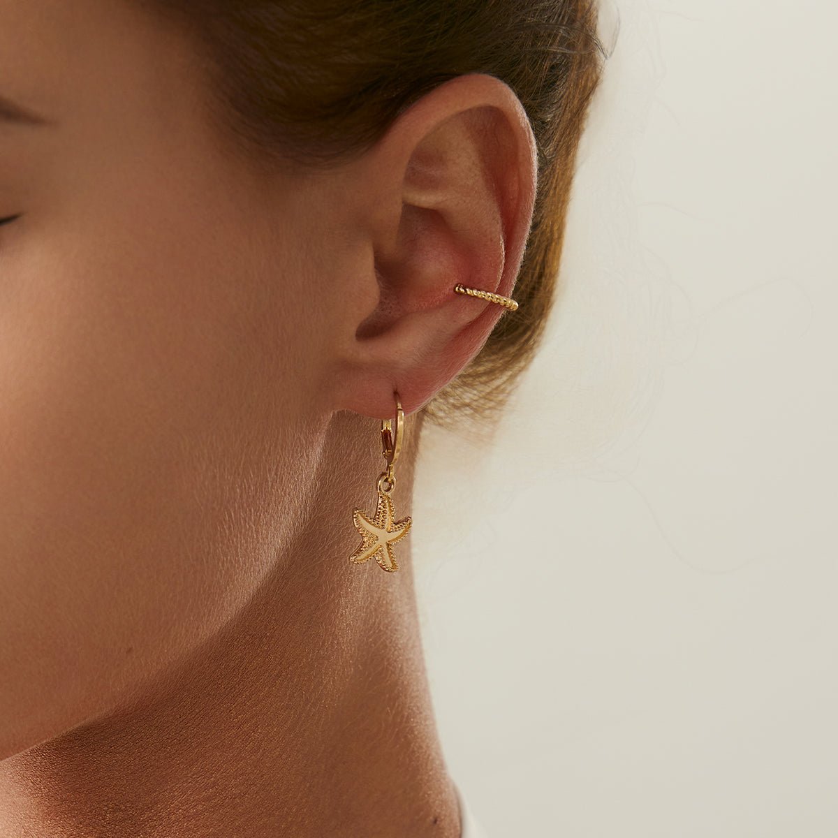 Boho 4 Pairs Starfish Huggie Hoop Ear Cuff Earrings Set - ArtGalleryZen