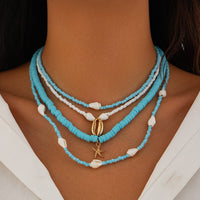 Thumbnail for Boho 4Pcs Conch Starfish Pendant Polymer Clay Seed Bead Necklace Set - ArtGalleryZen