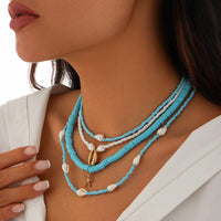Thumbnail for Boho 4Pcs Conch Starfish Pendant Polymer Clay Seed Bead Necklace Set - ArtGalleryZen