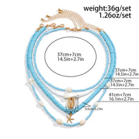 Thumbnail for Boho 4Pcs Conch Starfish Pendant Polymer Clay Seed Bead Necklace Set - ArtGalleryZen