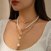 Thumbnail for Boho 4Pcs Crystal Inlaid Starfish Conch Pendant Pearl Chain Necklace Set - ArtGalleryZen