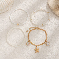 Thumbnail for Boho 4Pcs Enamel Starfish Charm Pearl Seed Bead Anklet Set - ArtGalleryZen