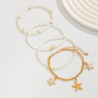 Thumbnail for Boho 4Pcs Enamel Starfish Charm Pearl Seed Bead Anklet Set - ArtGalleryZen