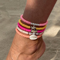 Thumbnail for Boho 5pcs Conch Starfish Turtle Charm Pearl Polymer Clay Beaded Anklet Set - ArtGalleryZen