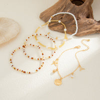 Thumbnail for Boho 5pcs Shell Starfish Charm Pearl Seed Beaded Anklet Set - ArtGalleryZen