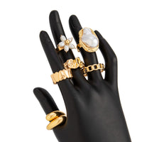 Thumbnail for Boho 6pcs Pearl Flower Heart Pleated Ring Set - ArtGalleryZen