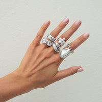 Thumbnail for Boho 6pcs Pearl Flower Heart Pleated Ring Set - ArtGalleryZen