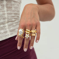 Thumbnail for Boho 6pcs Pearl Flower Heart Pleated Ring Set - ArtGalleryZen