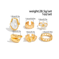 Thumbnail for Boho 6pcs Pearl Flower Heart Pleated Ring Set - ArtGalleryZen