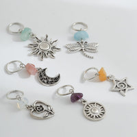 Thumbnail for Boho 6Pcs Turquoise Stone Sun Moon Star Dragonfly Floral Heart Charm Hair Braids Ring Set - ArtGalleryZen