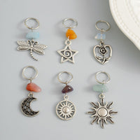 Thumbnail for Boho 6Pcs Turquoise Stone Sun Moon Star Dragonfly Floral Heart Charm Hair Braids Ring Set - ArtGalleryZen