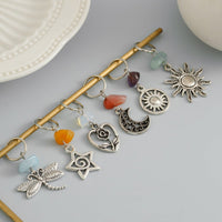 Thumbnail for Boho 6Pcs Turquoise Stone Sun Moon Star Dragonfly Floral Heart Charm Hair Braids Ring Set - ArtGalleryZen