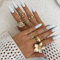 Thumbnail for Boho 8pcs Flower Starfish Shell Stackable Open Ring Set - ArtGalleryZen